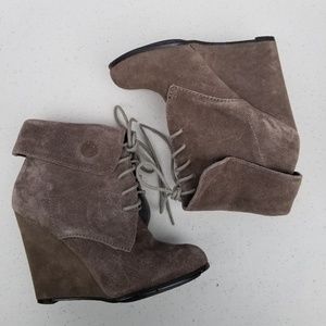 Very Volatile Twain grey suede wedge booties